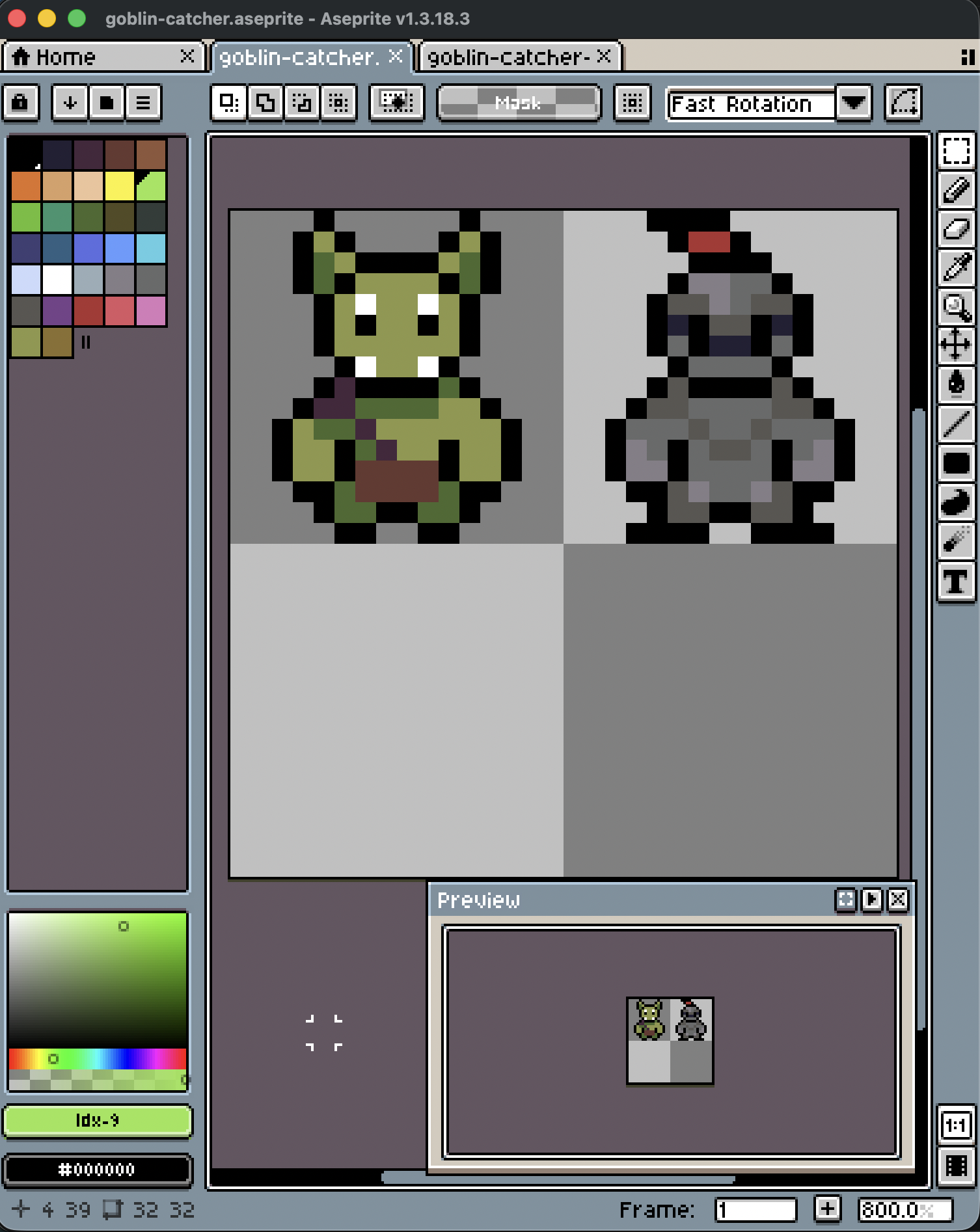 Character sprites created in Aseprite