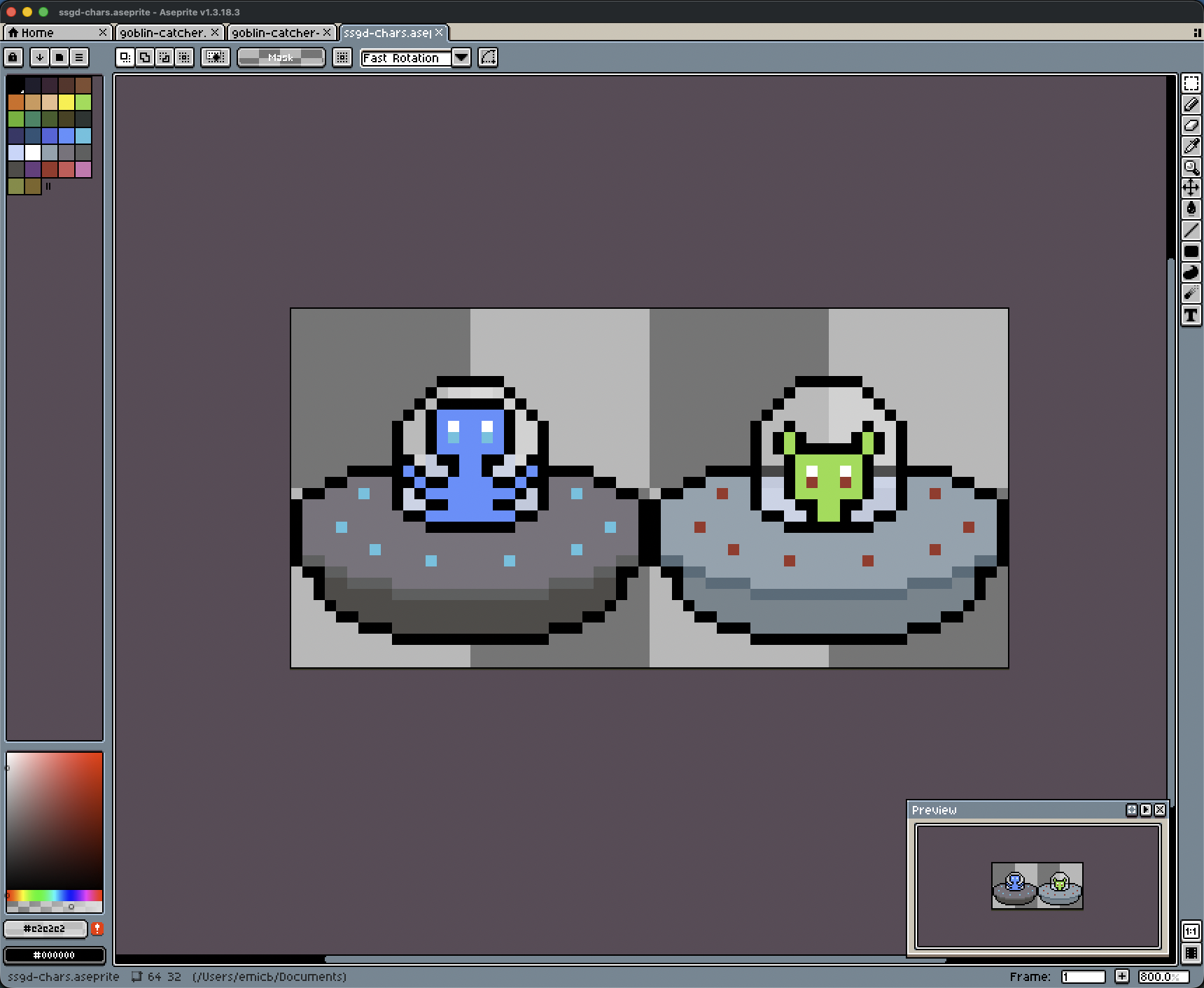 Character sprites made in Aseprite